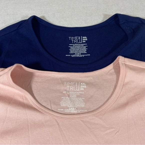 Time & Tru Tops  2 short sleeve Shirts XXL PINK& Blue Woman’s Tops - Picture 3 of 6